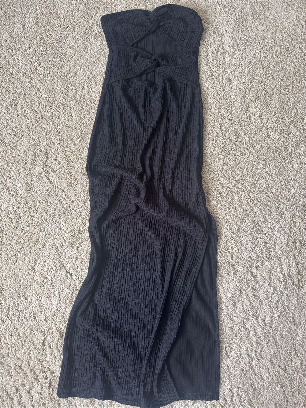 SHEIN Black Strapless Textured Maxi Dress